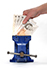 Money being held in a vice with a hand trying to remove it